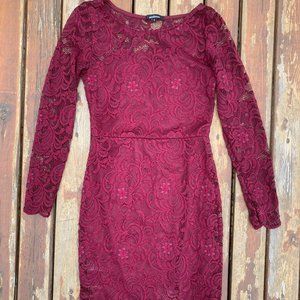 Ambiance Women's size Small Burgandy Lace Fitted Dress with Lining